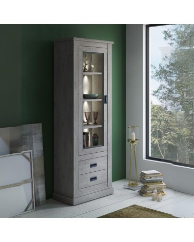Vetrina Anthony23 con anta a vetro e due cassetti colore ancona oak stile shabby