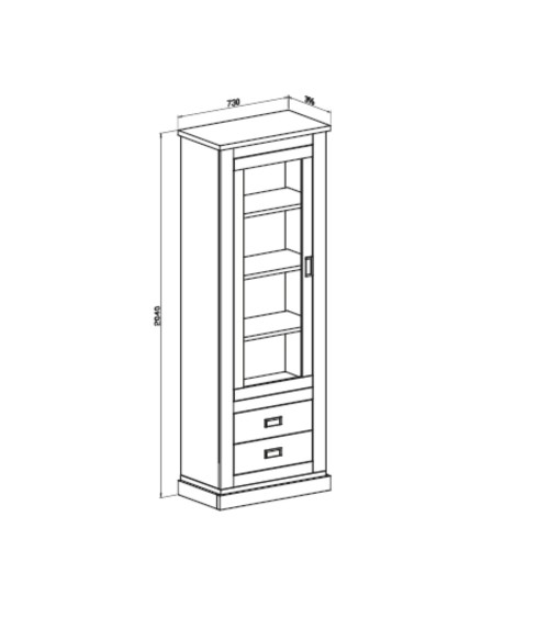 Vetrina Anthony23 con anta a vetro e due cassetti colore ancona oak stile shabby