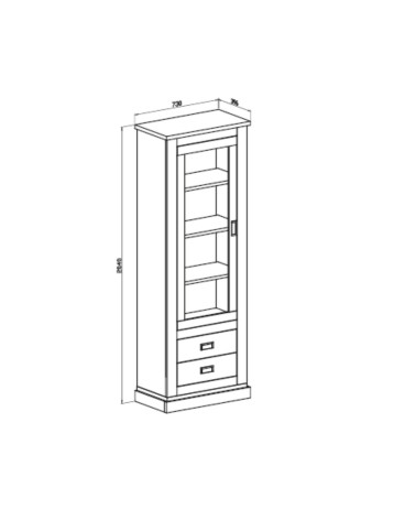 Vetrina Anthony23 con anta a vetro e due cassetti colore ancona oak stile shabby