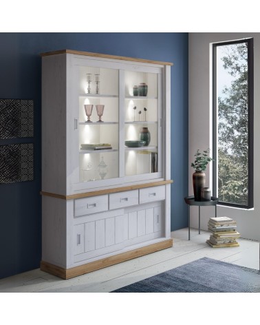 Vetrina Anthony67120 con 2 ante vetro e 3 cassetti colore rovere wotan e anderson pine stile shabby