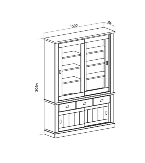 Vetrina Anthony67120 con 2 ante vetro e 3 cassetti colore rovere wotan e anderson pine stile shabby