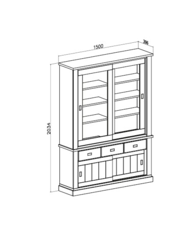 Vetrina Anthony67120 con 2 ante vetro e 3 cassetti colore rovere wotan e anderson pine stile shabby