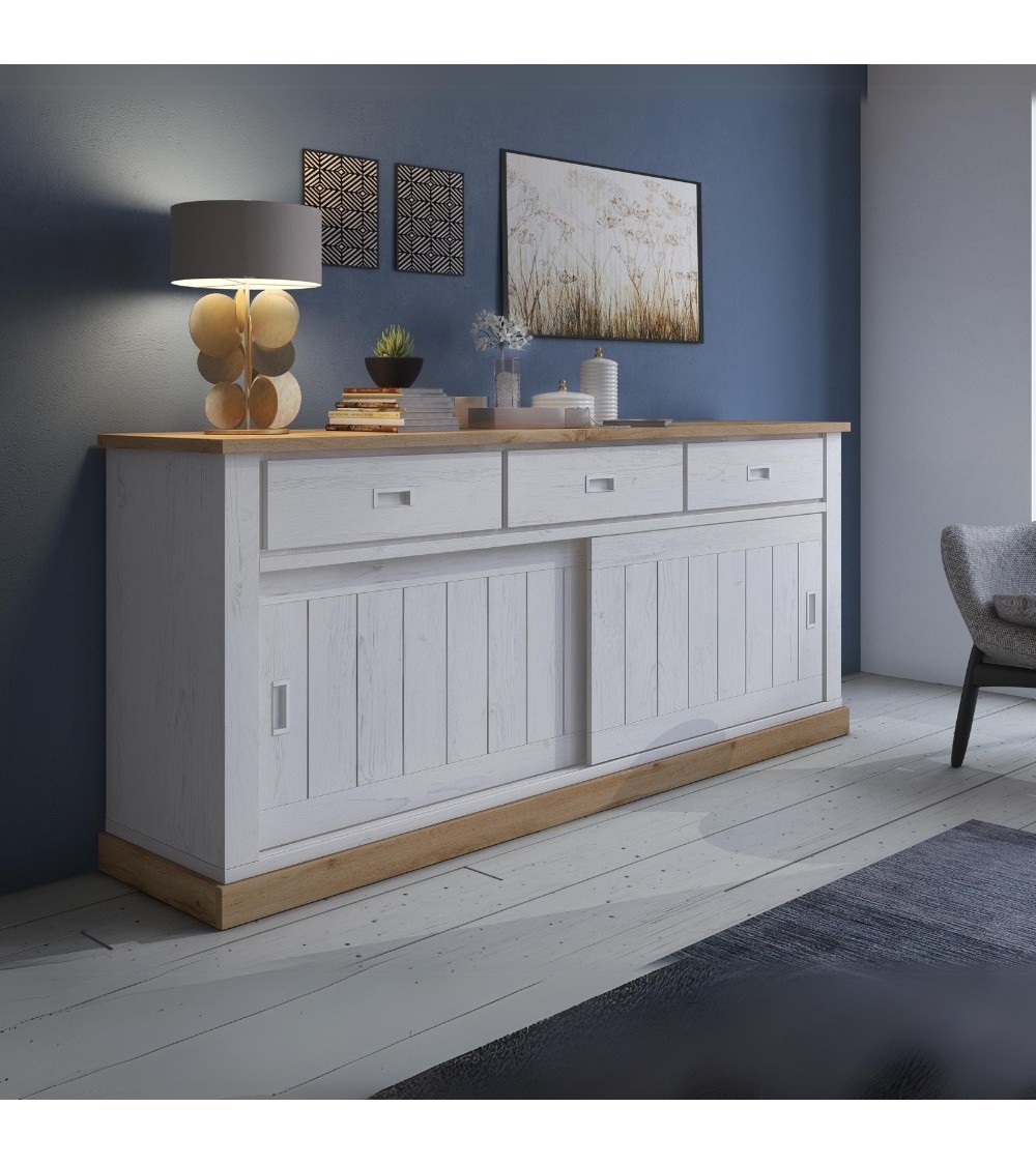 Madia AnthonyIII 67070 con 2 ante scorrevoli e 3 cassetti colore rovere wotan e anderson pine stile shabby