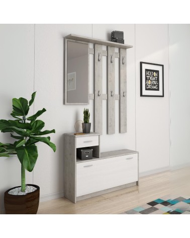Mobile ingresso Rudolf con scarpiera colore beton e bianco