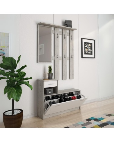 Mobile ingresso Rudolf con scarpiera colore beton e bianco