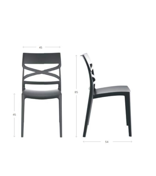 Sedia Flow in polipropilene rinforzata con fibra di vetro colore grigio metal set 4 pezzi