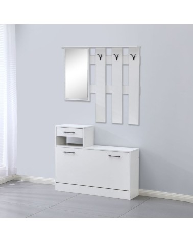 Mobile ingresso Rudolf XL con specchio e scarpiera colore bianco con maniglie nere