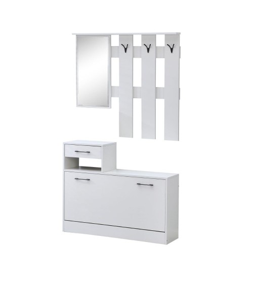 Mobile ingresso Rudolf XL con specchio e scarpiera colore bianco con maniglie nere