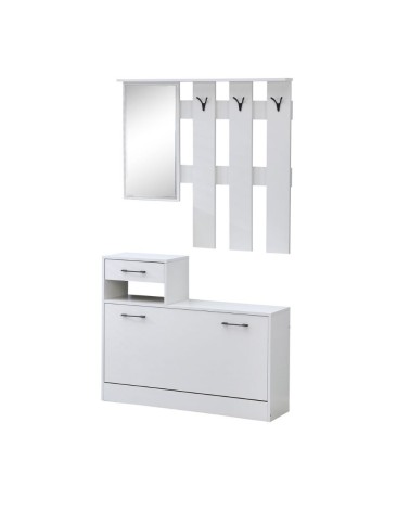 Mobile ingresso Rudolf XL con specchio e scarpiera colore bianco con maniglie nere