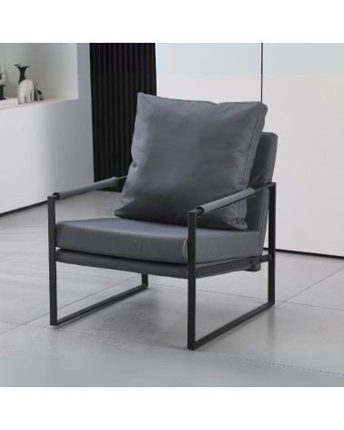 Poltrona Gimmy in ecopelle grigio scuro e struttura in metallo nero
