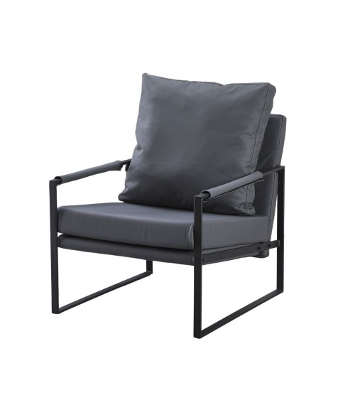 Poltrona Gimmy in ecopelle grigio scuro e struttura in metallo nero