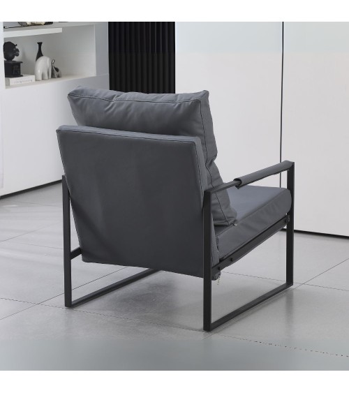 Poltrona Gimmy in ecopelle grigio scuro e struttura in metallo nero