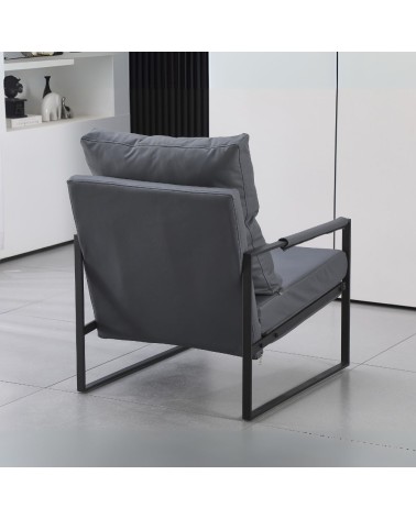 Poltrona Gimmy in ecopelle grigio scuro e struttura in metallo nero