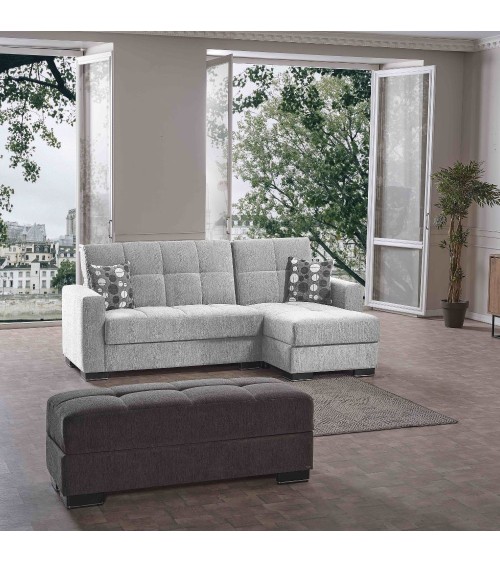 Divano letto con penisola Fermina Lounge con doppio contenitore in Crown 17 grigio chiaro