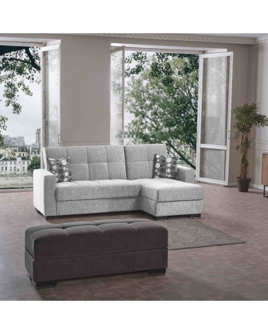 Divano letto con penisola Fermina Lounge con doppio contenitore in Crown 17 grigio chiaro