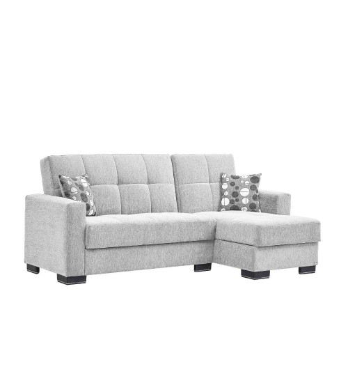 Divano letto con penisola Fermina Lounge con doppio contenitore in Crown 17 grigio chiaro
