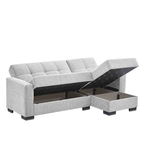 Divano letto con penisola Fermina Lounge con doppio contenitore in Crown 17 grigio chiaro