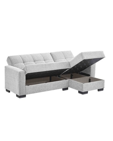 Divano letto con penisola Fermina Lounge con doppio contenitore in Crown 17 grigio chiaro