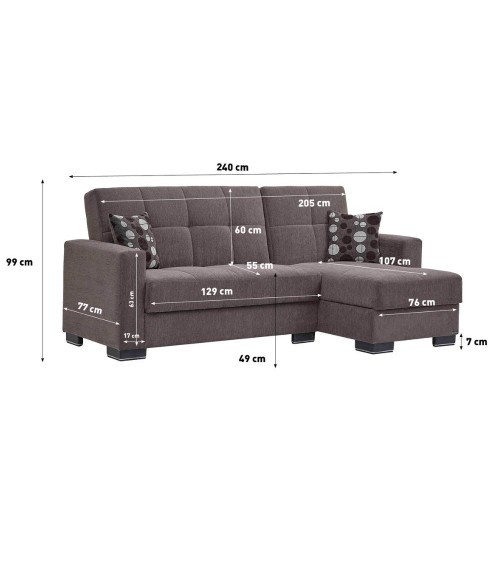 Divano letto con penisola Fermina Lounge con doppio contenitore in Crown 17 grigio chiaro