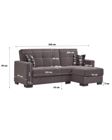 Divano letto con penisola Fermina Lounge con doppio contenitore in Crown 17 grigio chiaro
