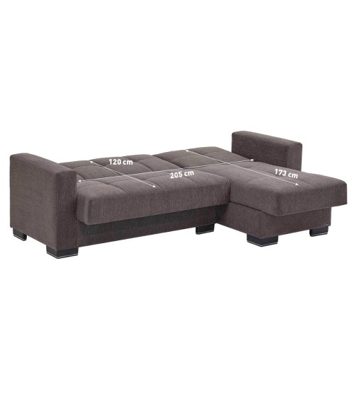 Divano letto con penisola Fermina Lounge con doppio contenitore in Crown 17 grigio chiaro
