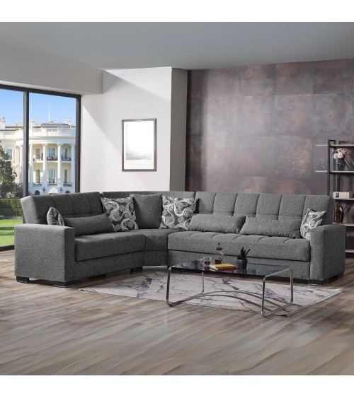 Divano angolare reversibile Fermina Wedge con doppio letto e doppio contenitore in Crown 18 grigio