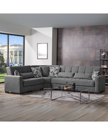 Divano angolare reversibile Fermina Wedge con doppio letto e doppio contenitore in Crown 18 grigio