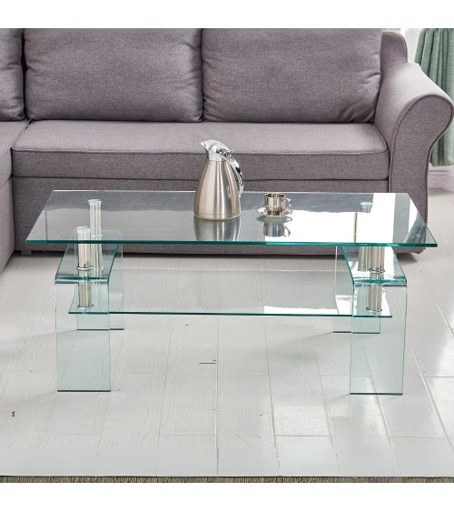 Tavolino Gelso con doppio piano in vetro temperato 100x55x44 H cm.