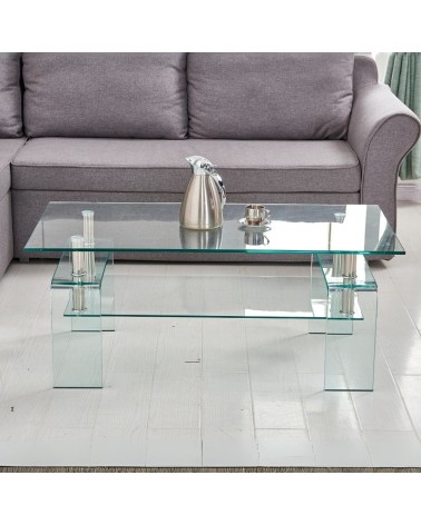 Tavolino Gelso con doppio piano in vetro temperato 100x55x44 H cm.