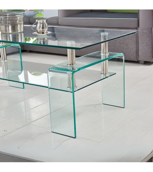 Tavolino Gelso con doppio piano in vetro temperato 100x55x44 H cm.