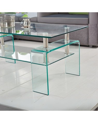 Tavolino Gelso con doppio piano in vetro temperato 100x55x44 H cm.