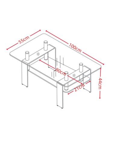 Tavolino Gelso con doppio piano in vetro temperato 100x55x44 H cm.