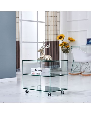 Tavolino rettangolare Corniolo in vetro temperato con rotelle 60x40x53 H cm
