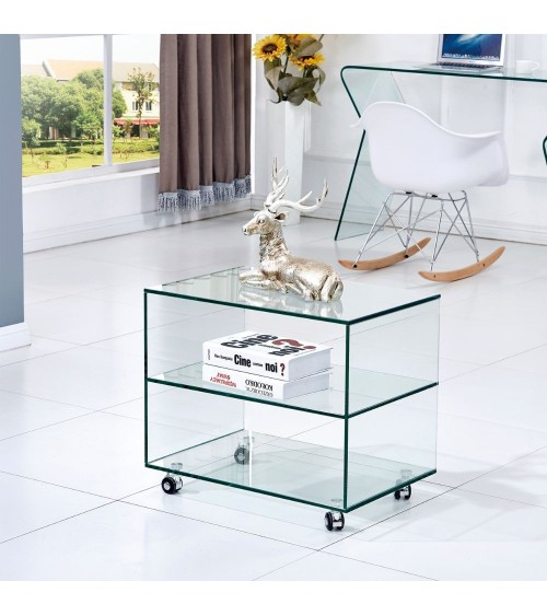 Tavolino rettangolare Corniolo in vetro temperato con rotelle 60x40x53 H cm