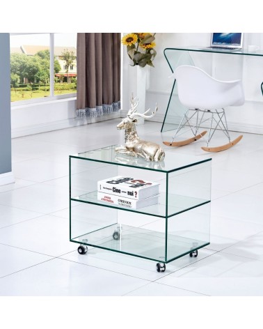Tavolino rettangolare Corniolo in vetro temperato con rotelle 60x40x53 H cm