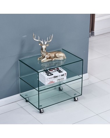 Tavolino rettangolare Corniolo in vetro temperato con rotelle 60x40x53 H cm