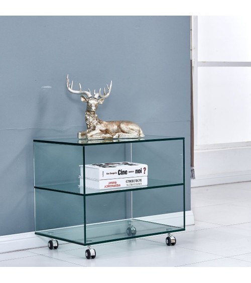 Tavolino rettangolare Corniolo in vetro temperato con rotelle 60x40x53 H cm