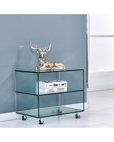 Tavolino rettangolare Corniolo in vetro temperato con rotelle 60x40x53 H cm