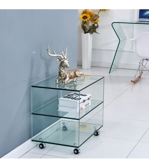 Tavolino rettangolare Corniolo in vetro temperato con rotelle 60x40x53 H cm