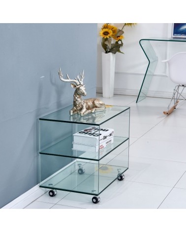 Tavolino rettangolare Corniolo in vetro temperato con rotelle 60x40x53 H cm