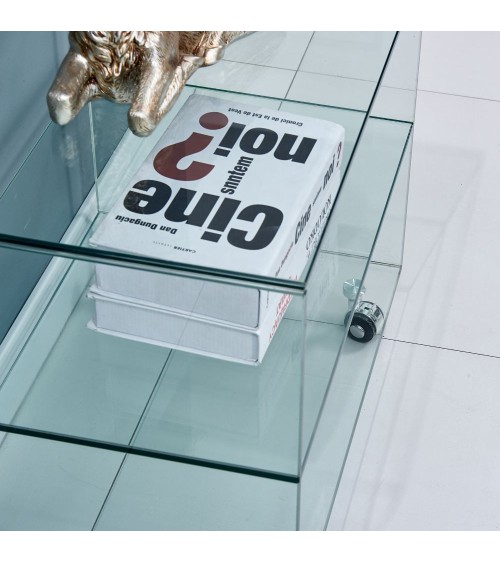 Tavolino rettangolare Corniolo in vetro temperato con rotelle 60x40x53 H cm
