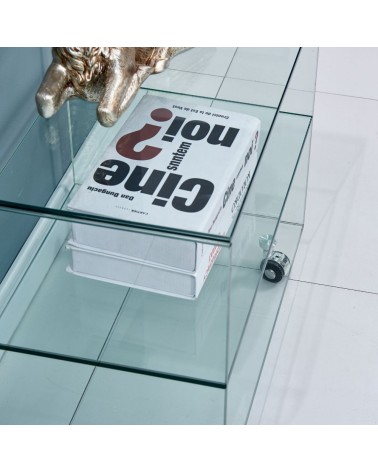 Tavolino rettangolare Corniolo in vetro temperato con rotelle 60x40x53 H cm