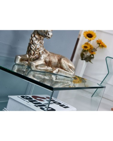 Tavolino rettangolare Corniolo in vetro temperato con rotelle 60x40x53 H cm