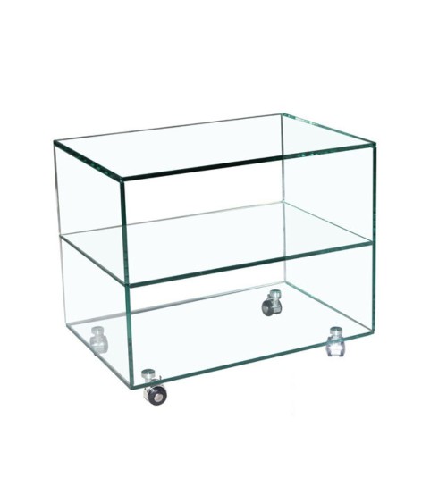 Tavolino rettangolare Corniolo in vetro temperato con rotelle 60x40x53 H cm