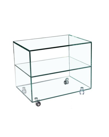 Tavolino rettangolare Corniolo in vetro temperato con rotelle 60x40x53 H cm