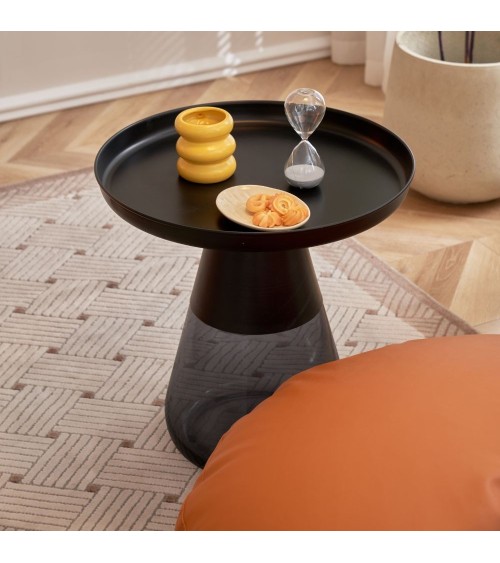 Tavolino Tiglio con base in vetro temperato e piano in ferro colore nero D 60 x H 43 cm.