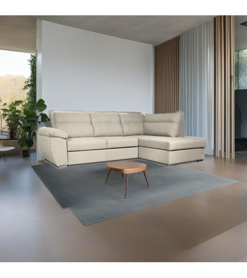 Divano letto angolare Kendall III con penisola contenitore destro in tessuto Barrel 04 beige