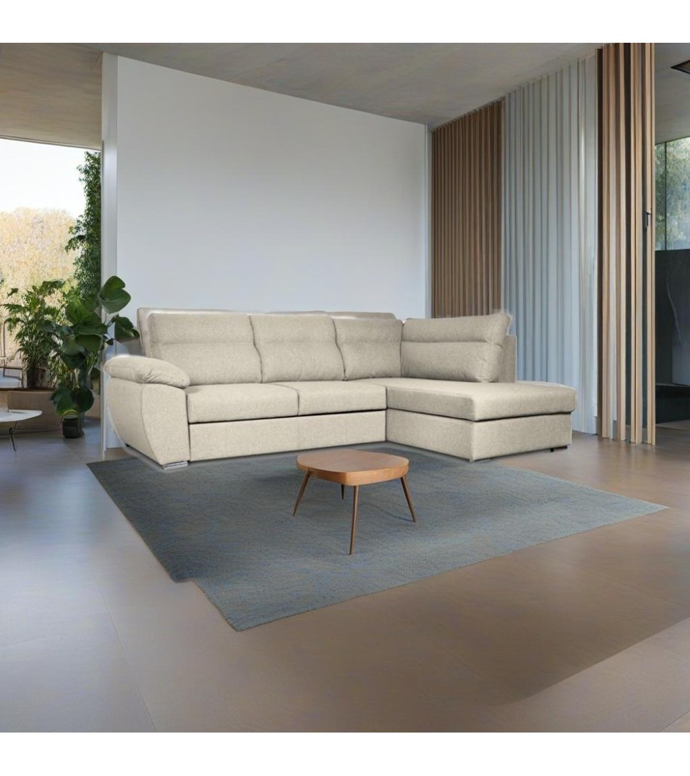 Divano letto angolare Kendall III con penisola contenitore destro in tessuto Barrel 04 beige