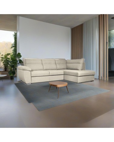 Divano letto angolare Kendall III con penisola contenitore destro in tessuto Barrel 04 beige