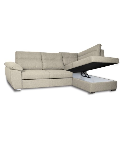 Divano letto angolare Kendall III con penisola contenitore destro in tessuto Barrel 04 beige